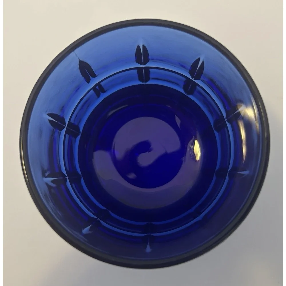 Anchor Hocking Cobalt Blue Tartan Old Fashioned Whiskey Rocks Glasses Set of 4
